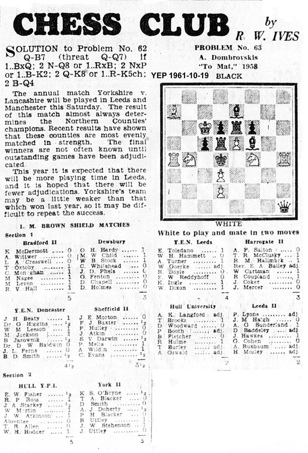 19 October 1961, Yorkshire Evening Post, chess column